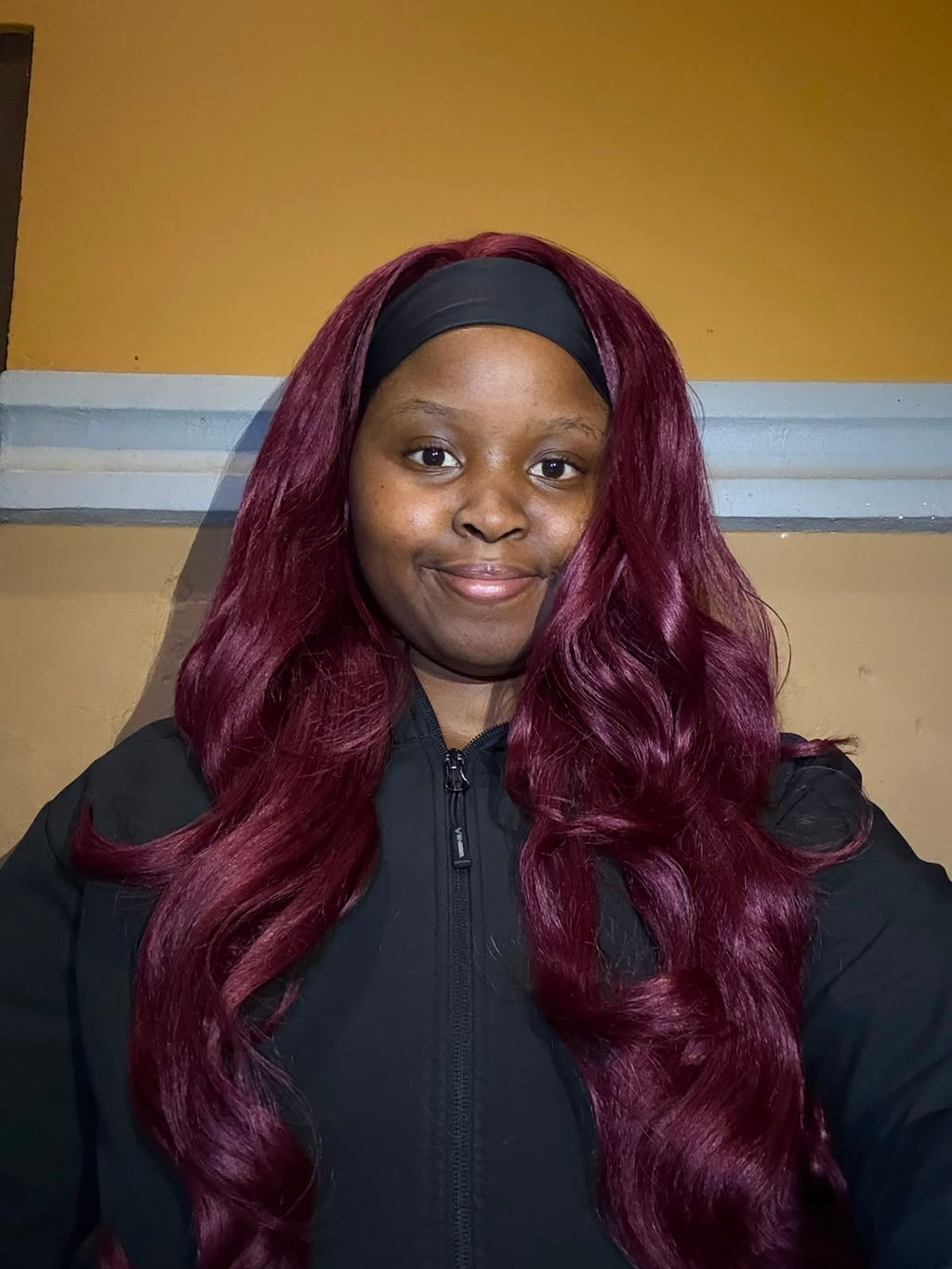 Burgundy headband wig
