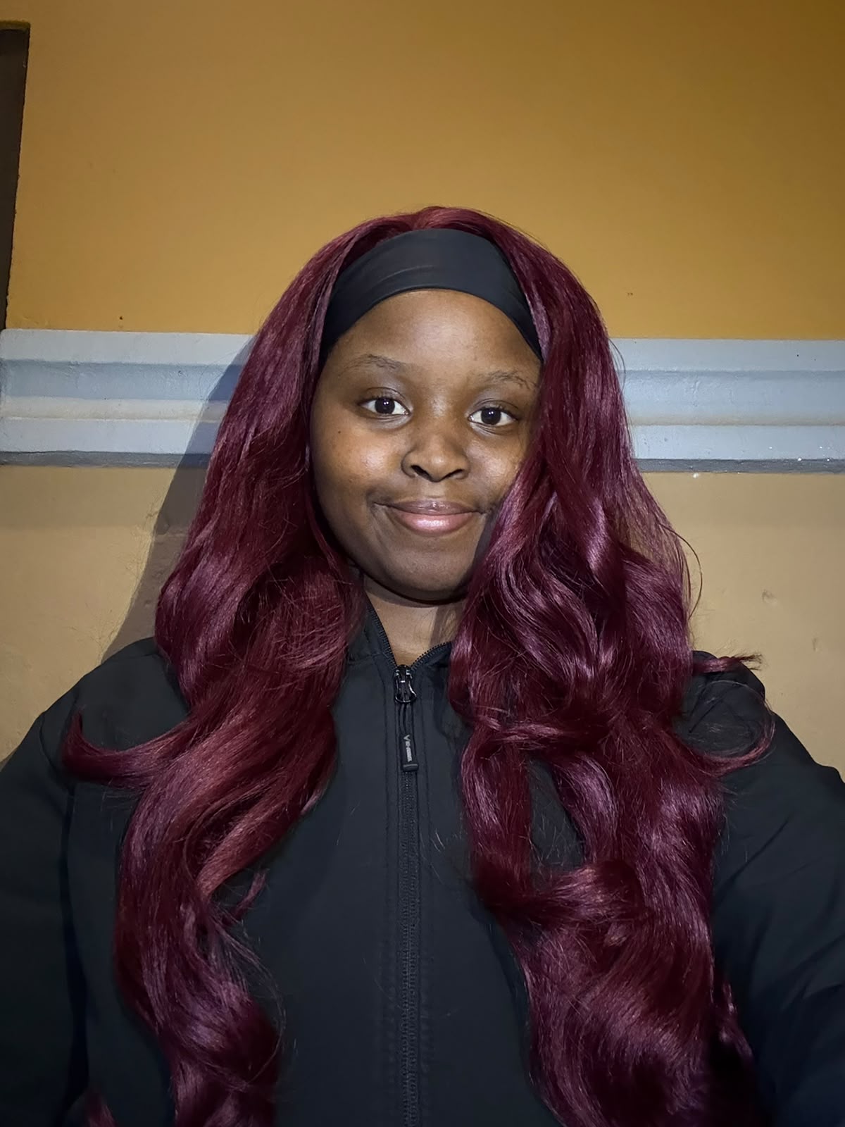 Burgundy headband wig