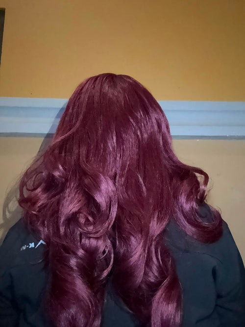 Burgundy headband wig